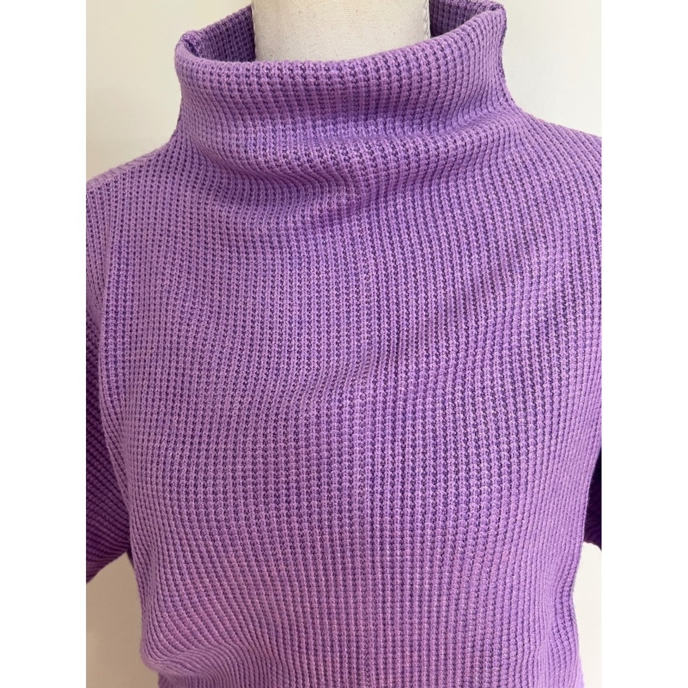 Zenana Womens Purple Waffle Knit 2 Piece Set Mock Neck Top Wide Leg Pants Small - Picture 8 of 15